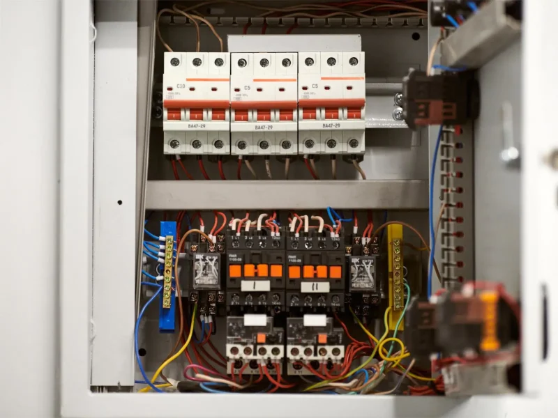 Close-up-of-circuit-breakers-inside-an-electrical-pane